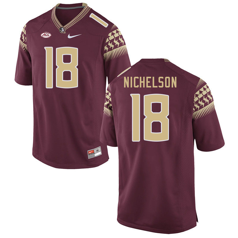 Men #18 Blake Nichelson Florida State Seminoles College Football Jerseys Stitched Sale-Garnet